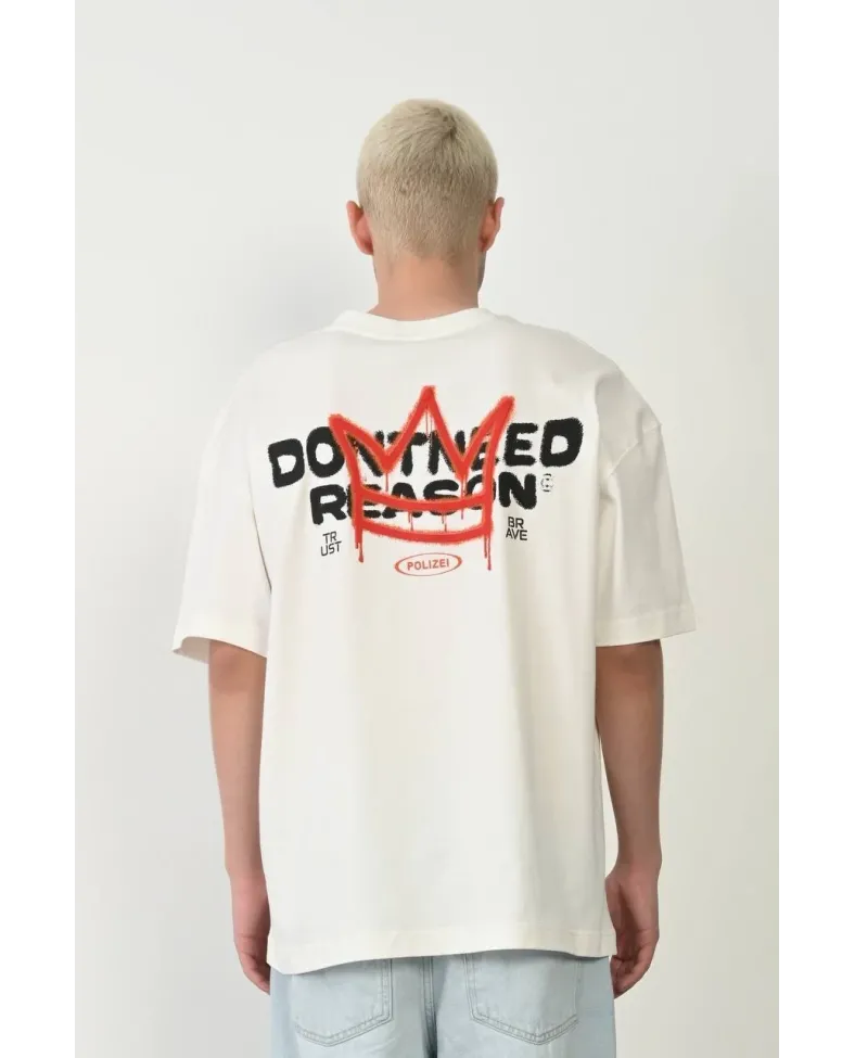 Erkek Bisiklet Yaka Baskılı Oversize - Beyaz
