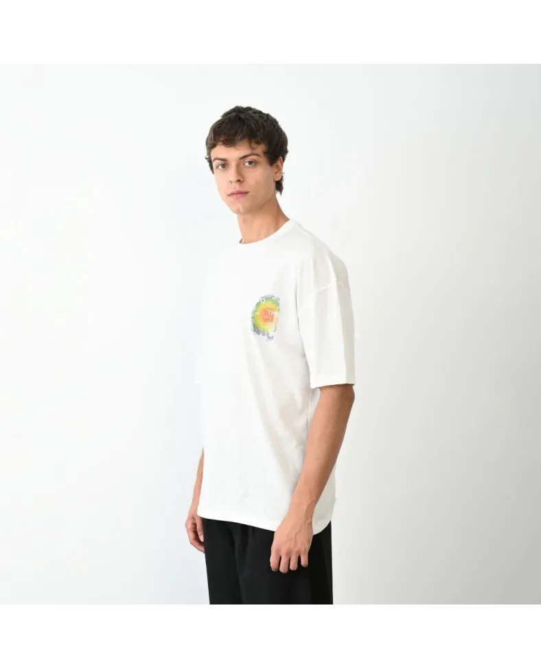 Erkek Bisiklet Yaka Baskılı Oversize T-Shirt - Beyaz