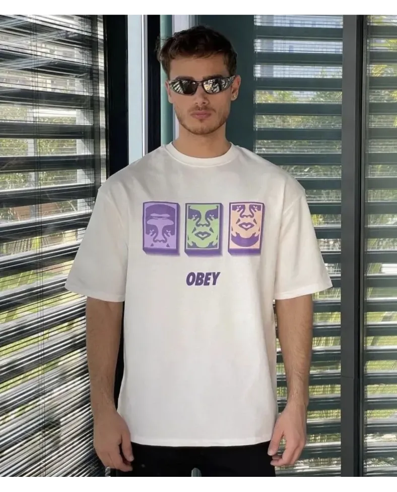 Erkek  Bisiklet Yaka Baskılı Oversize T-Shirt - Beyaz