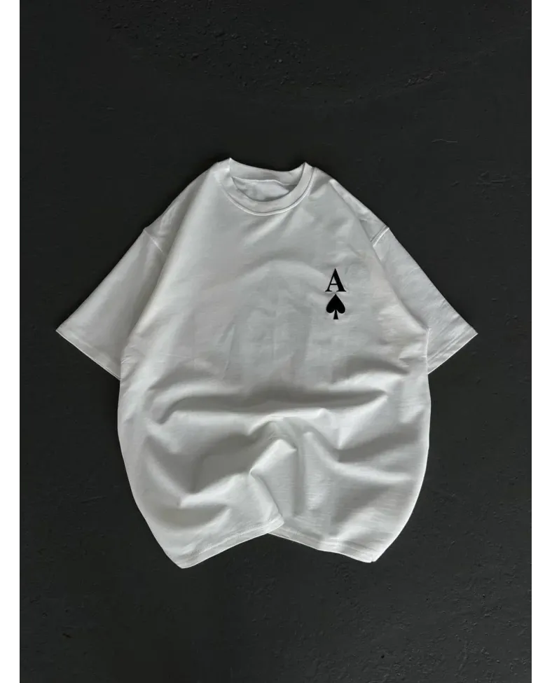 kadın  Bisiklet Yaka Baskılı Oversize T-Shirt - Beyaz