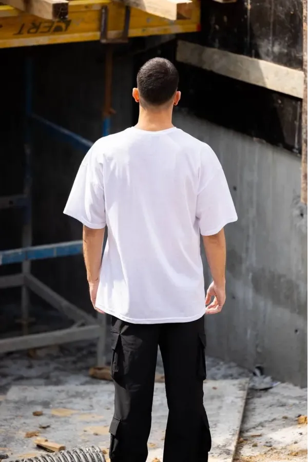 Erkek Baskılı T-Shirt Kısa Kol Bisiklet Yaka Regular Fit Rahat Kalıp Günlük Tişört - Beyaz