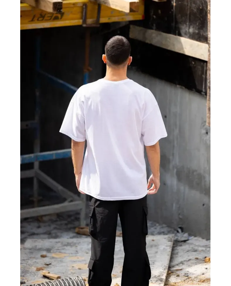 Erkek Baskılı T-Shirt Kısa Kol Bisiklet Yaka Regular Fit Rahat Kalıp Günlük Tişört - Beyaz