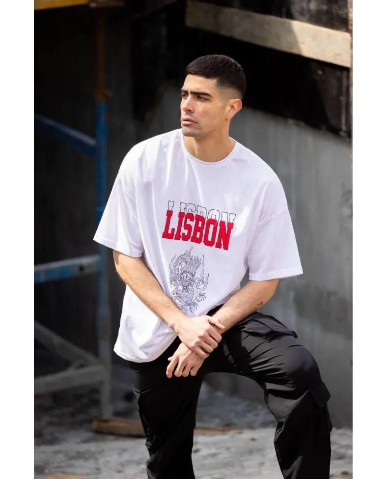 Erkek Baskılı T-Shirt Kısa Kol Bisiklet Yaka Regular Fit Rahat Kalıp Günlük Tişört - Beyaz