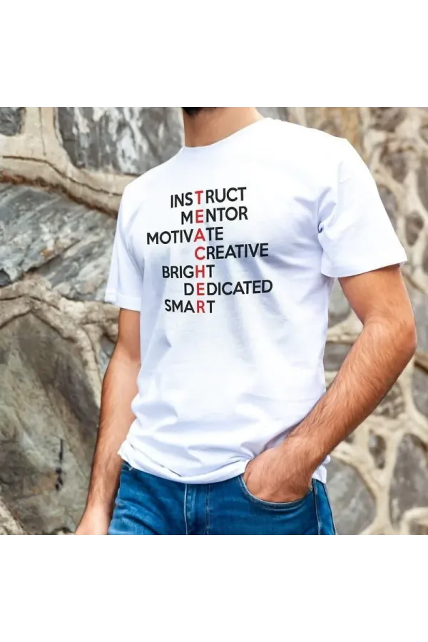 Erkek  Bisiklet Yaka Baskılı Oversize T-Shirt - Beyaz