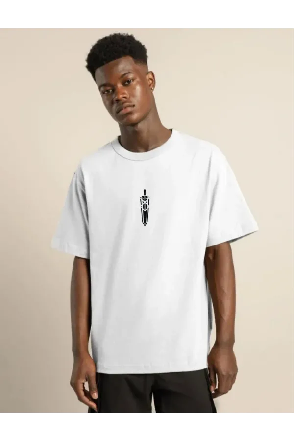 ERKEK Bisiklet Yaka Baskılı Oversize T-Shirt - Beyaz