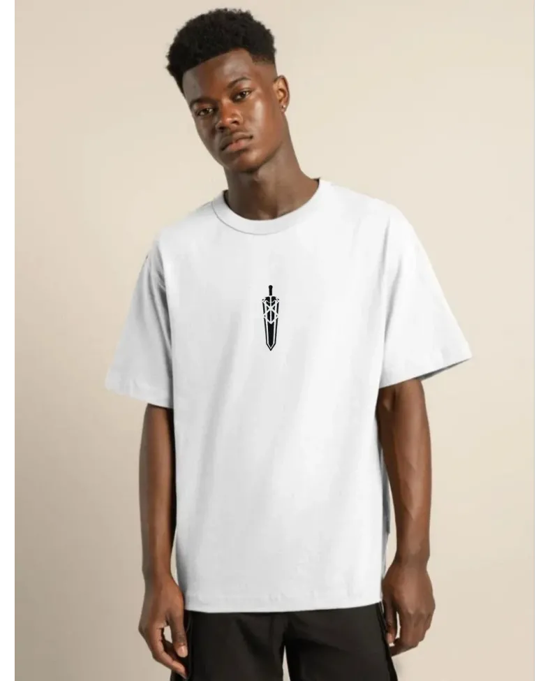 ERKEK Bisiklet Yaka Baskılı Oversize T-Shirt - Beyaz