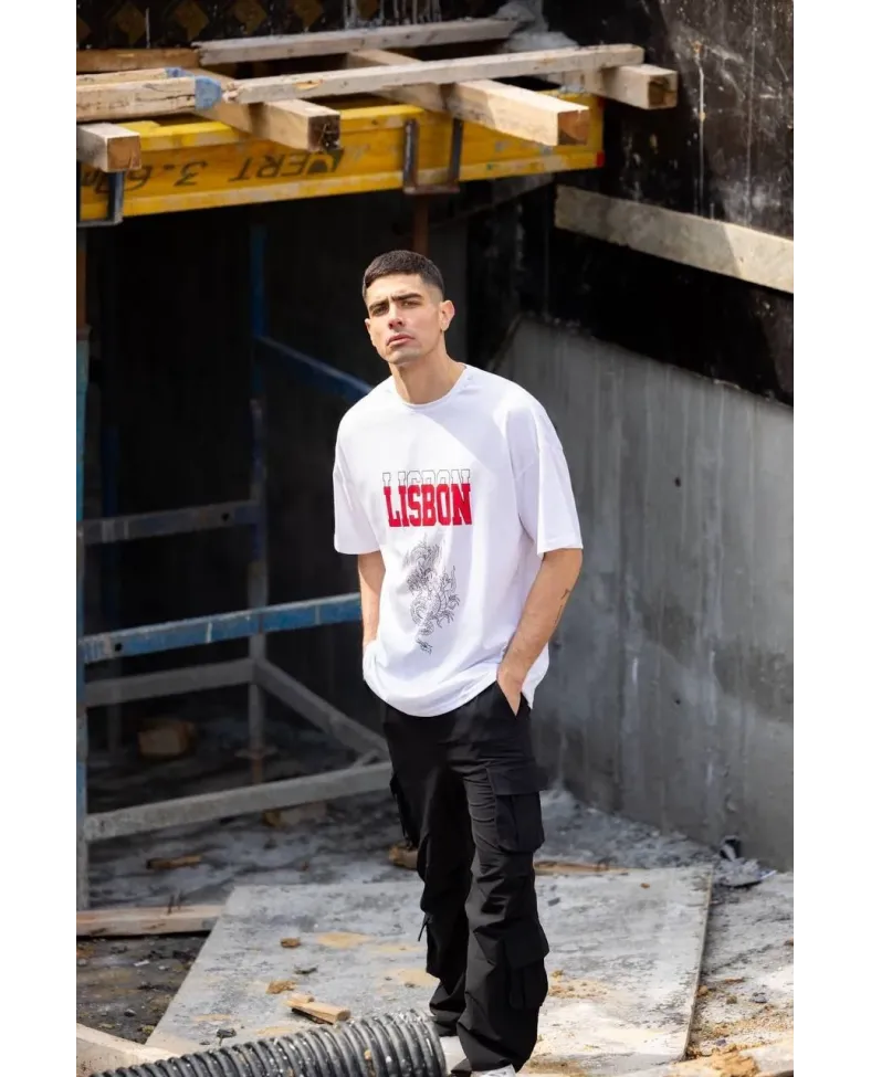 Erkek Baskılı T-Shirt Kısa Kol Bisiklet Yaka Regular Fit Rahat Kalıp Günlük Tişört - Beyaz