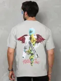 Erkek Bisiklet Yaka Baskılı T-Shirt - Gri