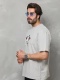 Erkek Bisiklet Yaka Baskılı T-Shirt - Gri