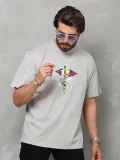 Erkek Bisiklet Yaka Baskılı T-Shirt - Gri