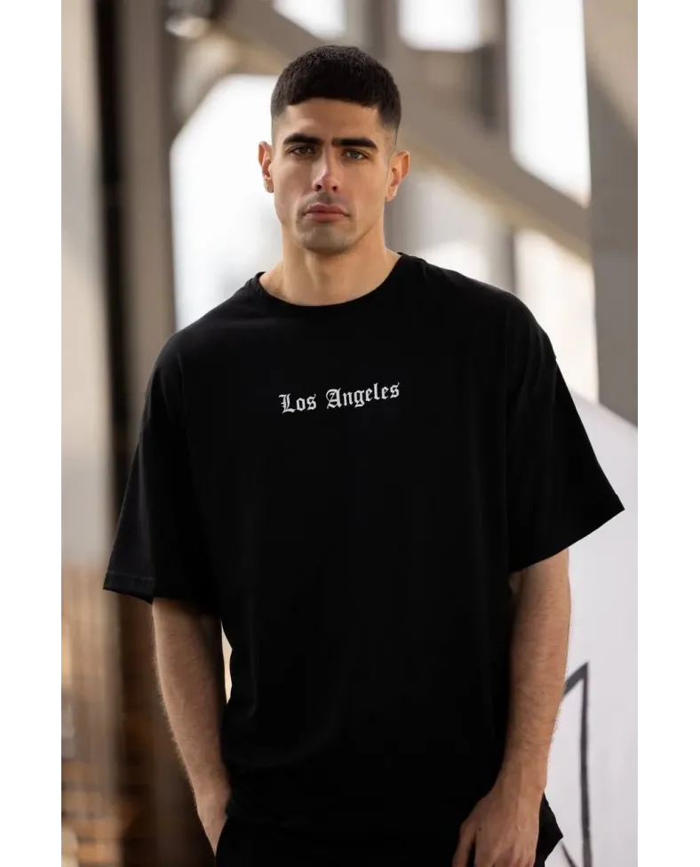 ERKEK Bisiklet Yaka Baskılı Oversize T-Shirt - Siyah