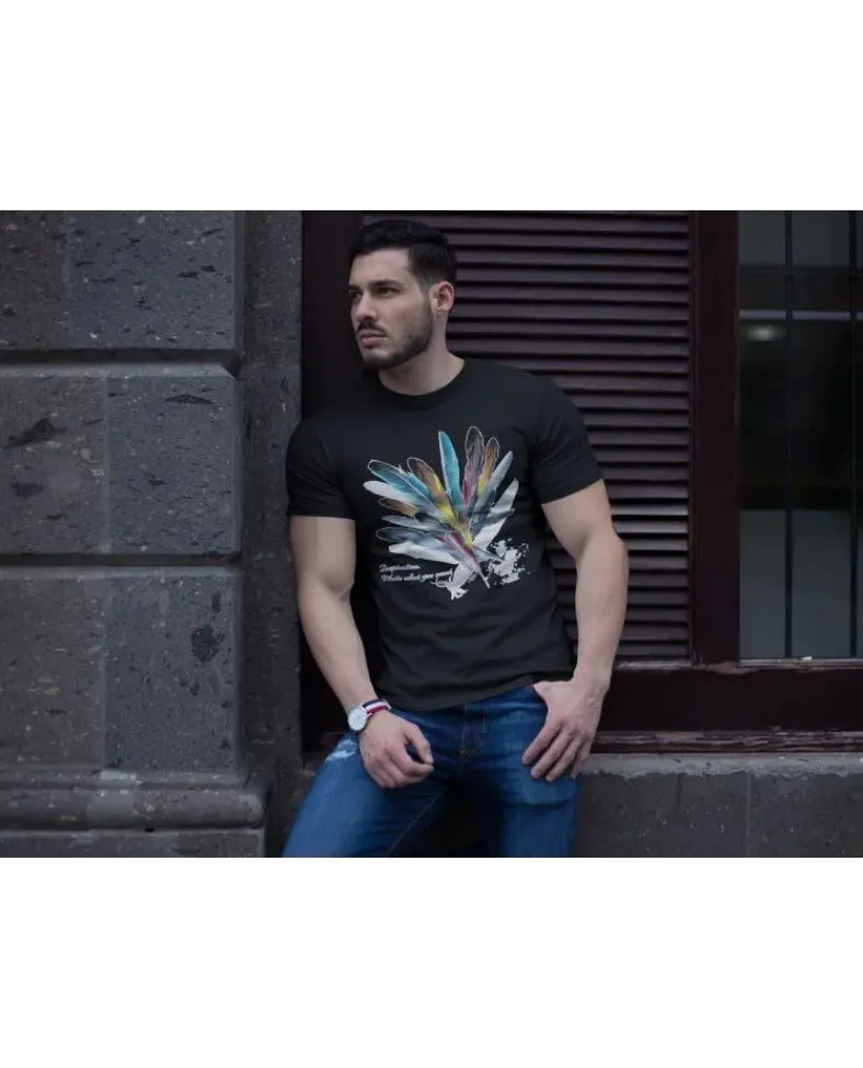 ERKEK Bisiklet Yaka Baskılı Oversize T-Shirt - Siyah