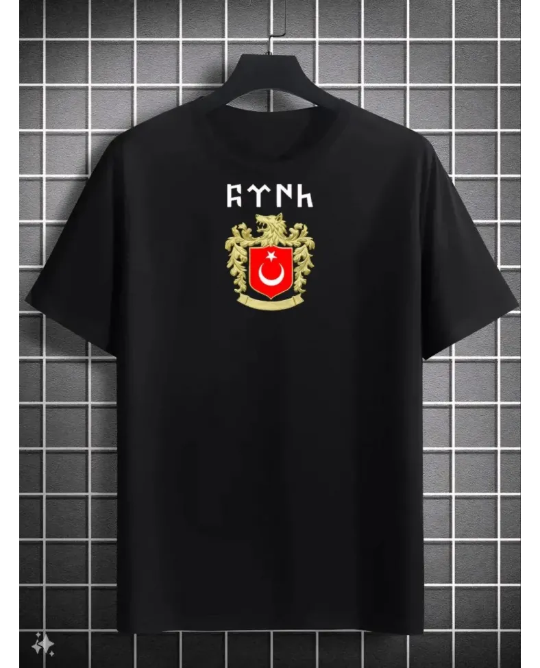 Unisex Bisiklet Yaka Baskılı Oversize T-Shirt - Siyah