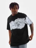 Erkek  Bisiklet Yaka Baskılı Oversize T-Shirt - Siyah
