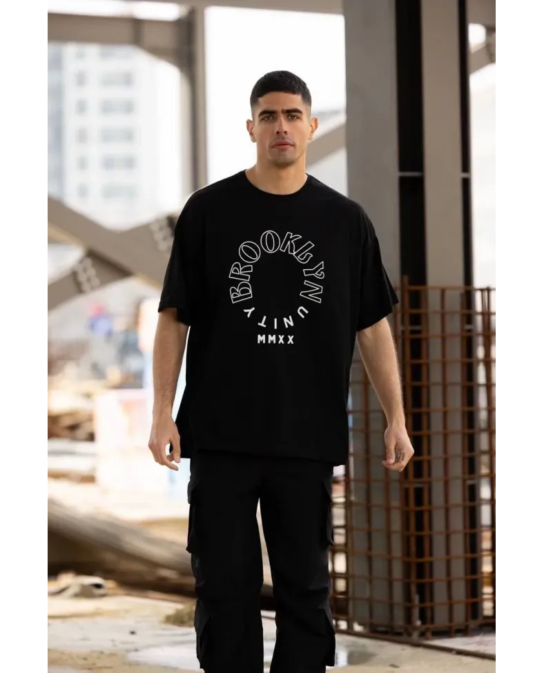 Erkek Baskılı T-Shirt Kısa Kol Bisiklet Yaka Regular Fit Rahat Kalıp Günlük Tişört - Siyah