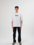 Erkek Bisiklet Yaka Baskılı Oversize T-Shirt - Siyah