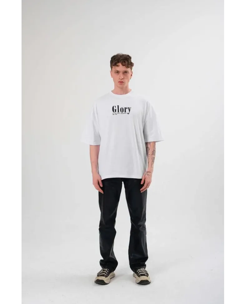 Erkek Bisiklet Yaka Baskılı Oversize T-Shirt - Siyah