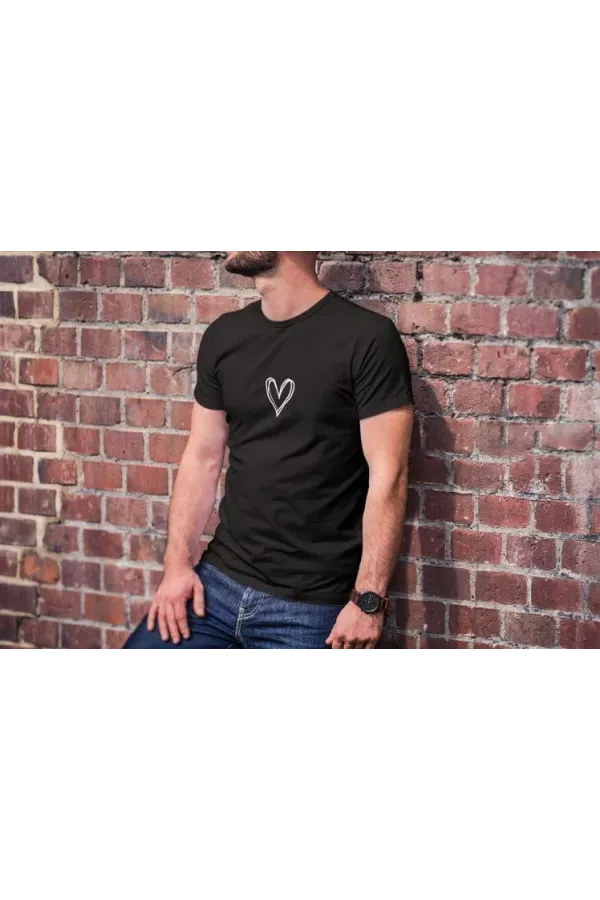 Erkek Bisiklet Yaka Baskılı Oversize T-Shirt - Siyah