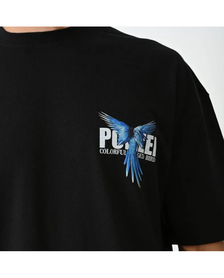 ERKEK Bisiklet Yaka Baskılı Oversize T-Shirt - Siyah