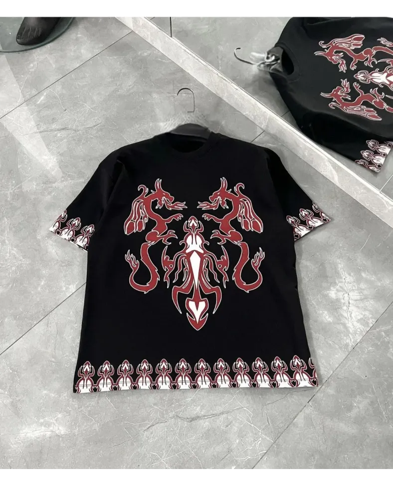 Erkek  Kısa kol  Bisiklet Yaka Baskılı Oversize T-Shirt - Siyah