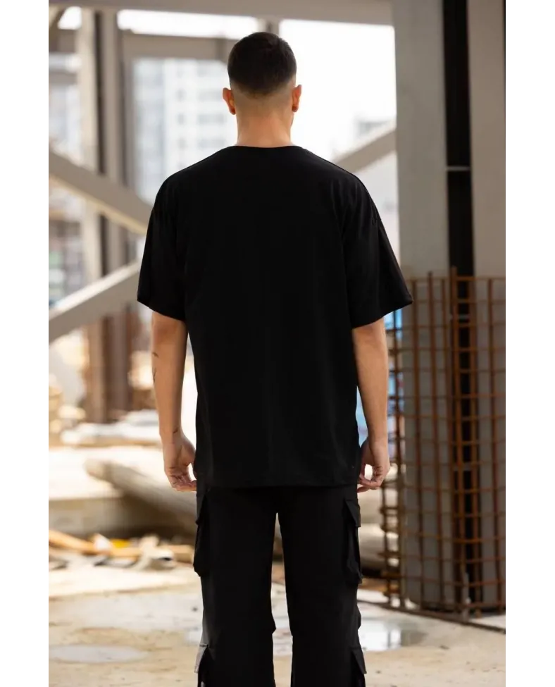 Erkek Baskılı T-Shirt Kısa Kol Bisiklet Yaka Regular Fit Rahat Kalıp Günlük Tişört - Siyah Somersan Giyim | Kadın, Erkek ve Çocuk Moda