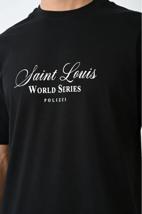 ERKEK Bisiklet Yaka Baskılı Oversize T-Shirt - Siyah