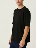 Erkek Kısa Kol Tişört Bisiklet Yaka KALP Baskılı Oversize T-Shirt - Siyah