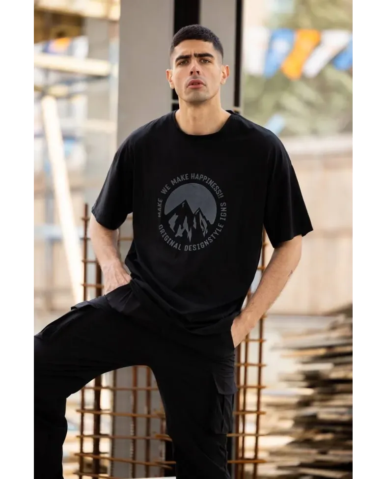 Erkek Baskılı T-Shirt Kısa Kol Bisiklet Yaka Regular Fit Rahat Kalıp Günlük Tişört - Siyah Somersan Giyim | Kadın, Erkek ve Çocuk Moda