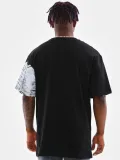 Erkek  Bisiklet Yaka Baskılı Oversize T-Shirt - Siyah