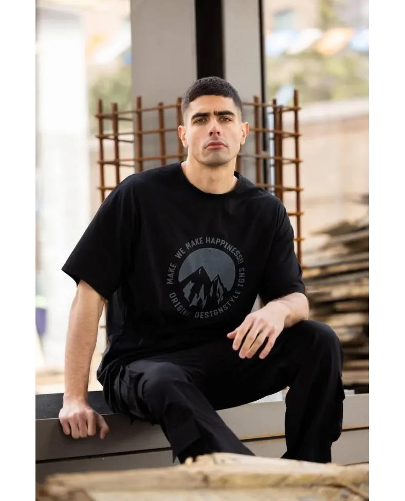 Erkek Baskılı T-Shirt Kısa Kol Bisiklet Yaka Regular Fit Rahat Kalıp Günlük Tişört - Siyah Somersan Giyim | Kadın, Erkek ve Çocuk Moda