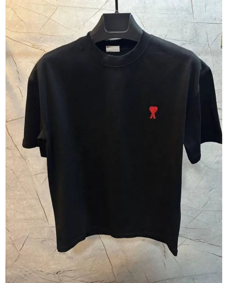Erkek Kısa Kol Tişört Bisiklet Yaka KALP Baskılı Oversize T-Shirt - Siyah