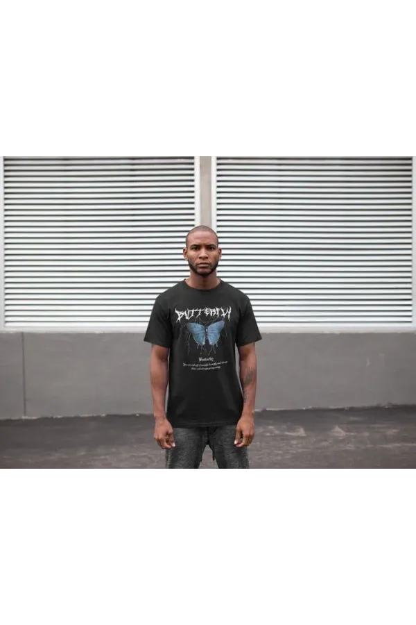 Bisiklet Yaka Baskılı T-Shirt - Siyah