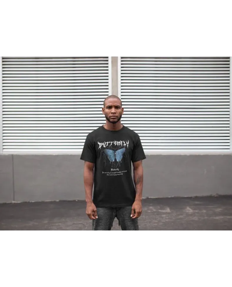 Bisiklet Yaka Baskılı T-Shirt - Siyah