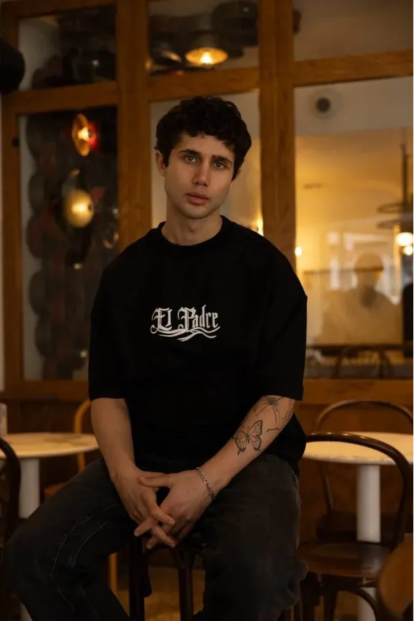 Erkek Bisiklet Yaka Baskılı Oversize T-Shirt - Siyah