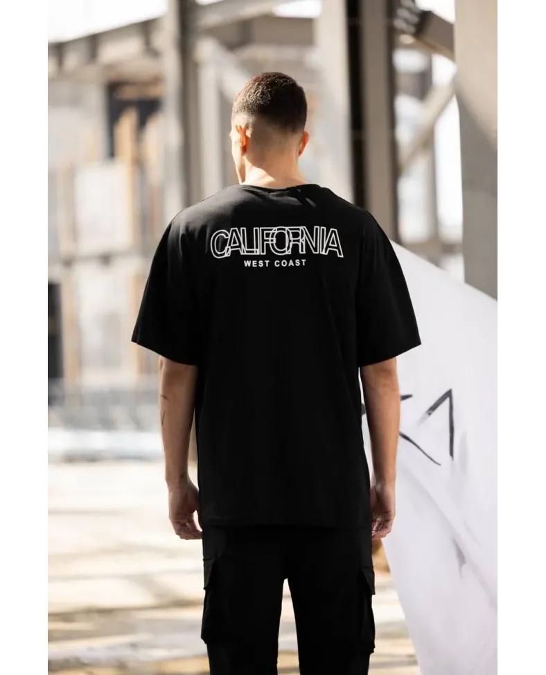 ERKEK Bisiklet Yaka Baskılı Oversize T-Shirt - Siyah