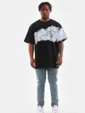 Erkek  Bisiklet Yaka Baskılı Oversize T-Shirt - Siyah
