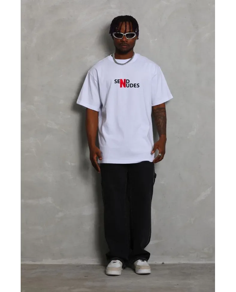 ERKEK Bisiklet Yaka Double Oversize Baskılı T-Shirt - Beyaz