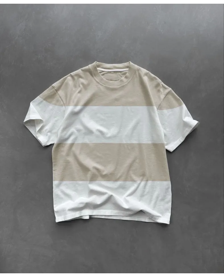 Erkek  Kısa kol  Bisiklet Yaka Parçalı T-Shirt - Bej
