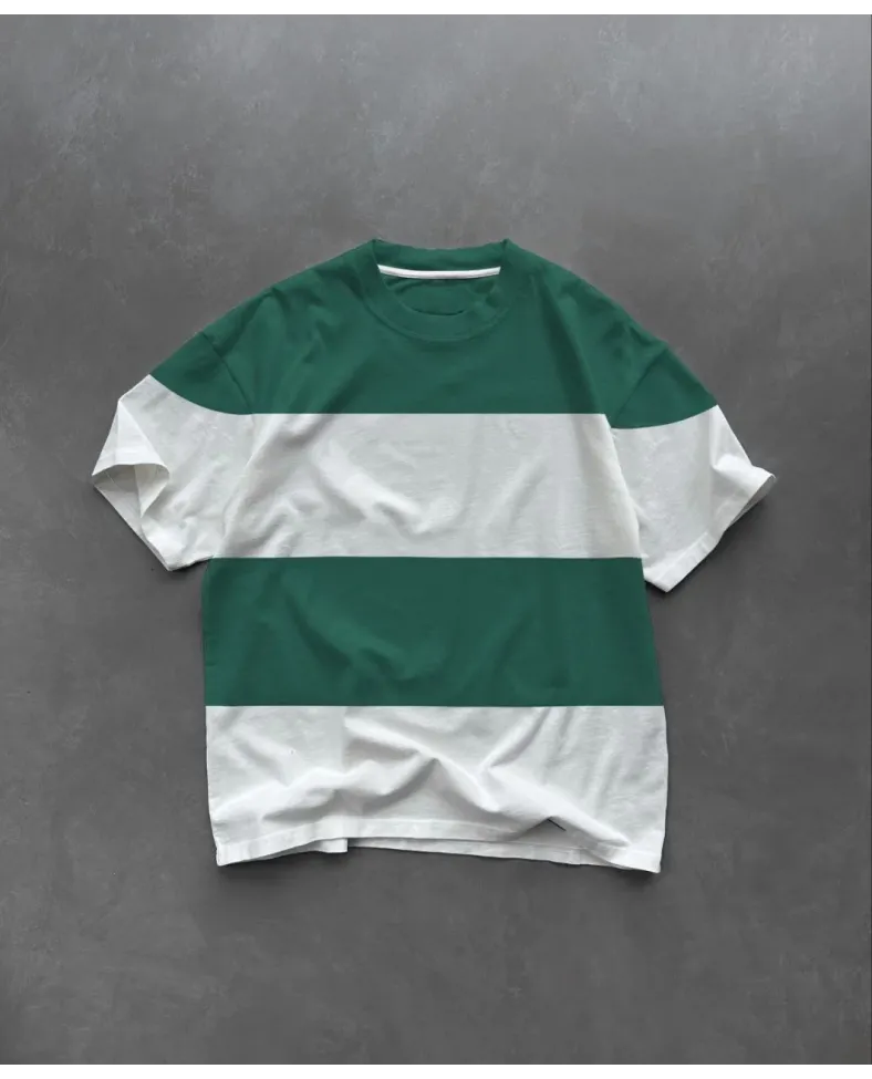 Erkek  Kısa kol Bisiklet Yaka Parçalı T-Shirt - Yeşil