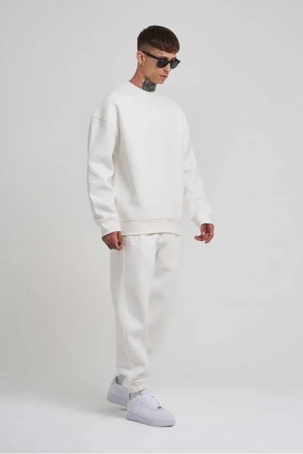 ERKEK Biskilet Yaka Üç İplik SweatShirt - Beyaz