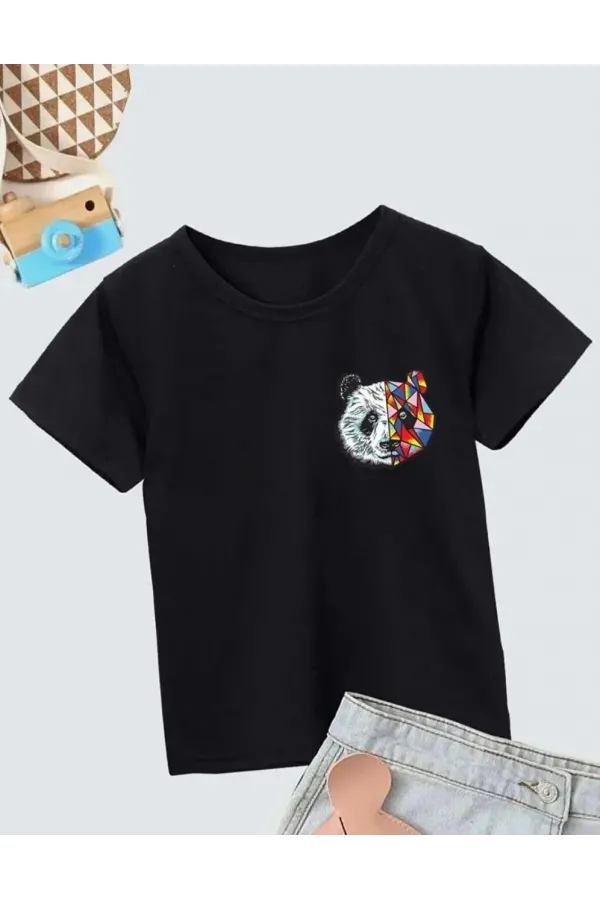 Unisex Çocuk Baskılı T-Shirt - Siyah