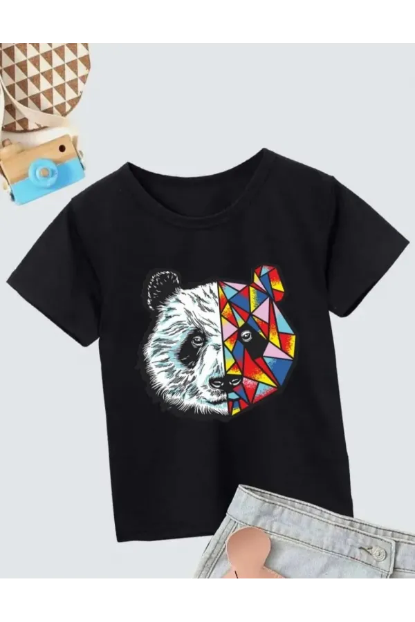 Unisex Çocuk Baskılı T-Shirt - Siyah