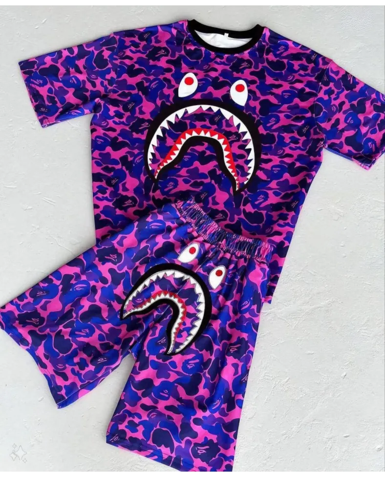 Unisex Çocuk Dijital Baskılı Şortlu Takım - Mor