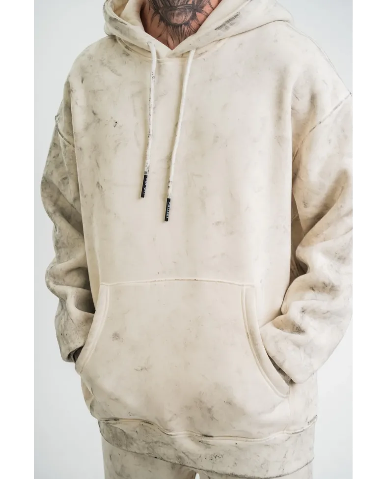 ERKEK Double Oversize Kapşonlu Yıkamalı SweatShirt - Krem