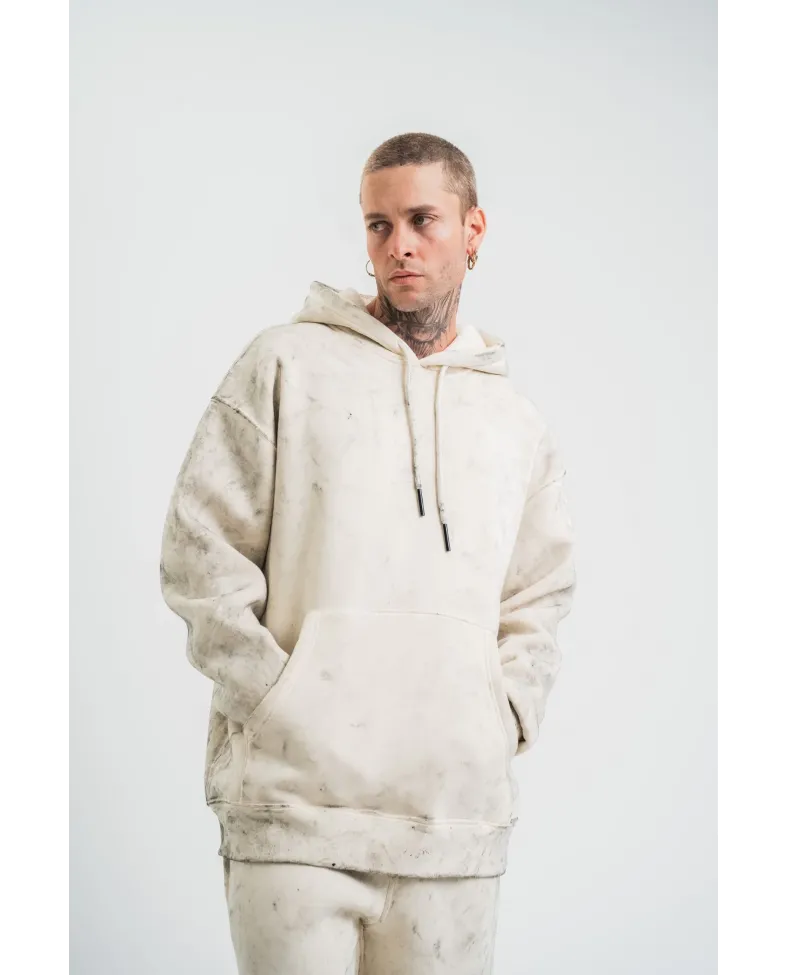 ERKEK Double Oversize Kapşonlu Yıkamalı SweatShirt - Krem