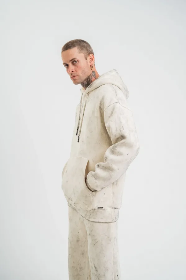 ERKEK Double Oversize Kapşonlu Yıkamalı SweatShirt - Krem