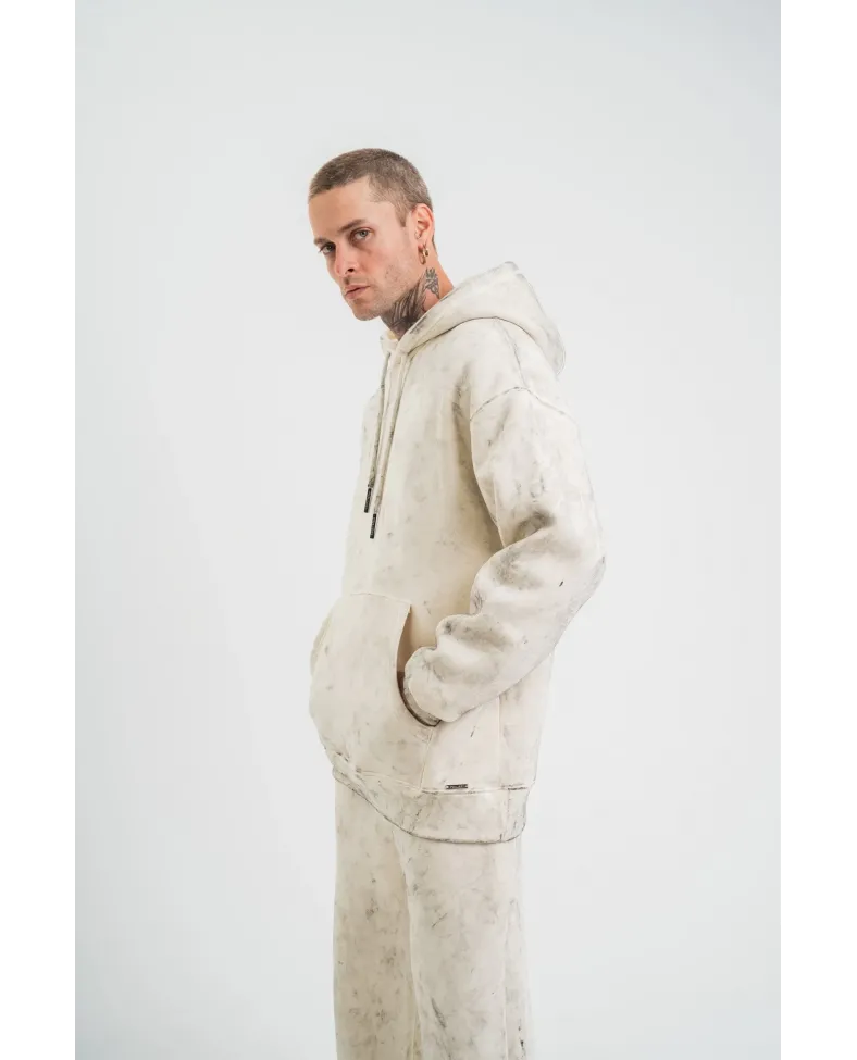 ERKEK Double Oversize Kapşonlu Yıkamalı SweatShirt - Krem
