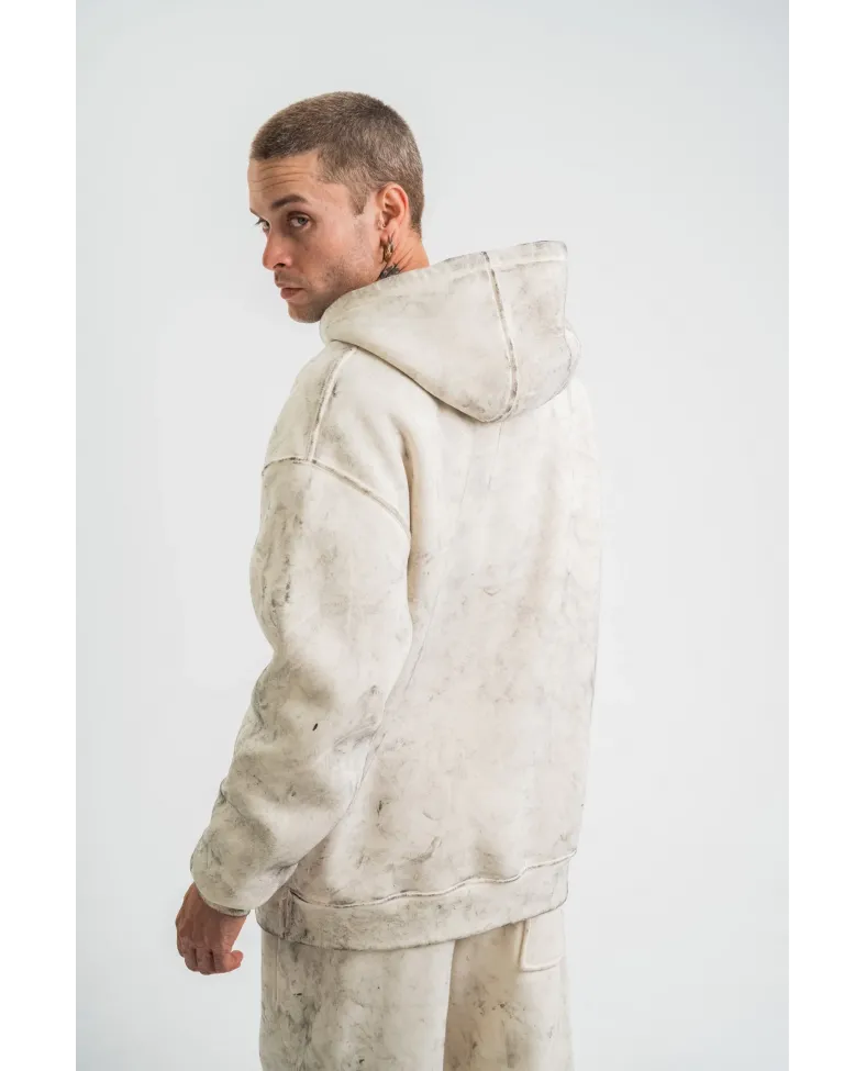 ERKEK Double Oversize Kapşonlu Yıkamalı SweatShirt - Krem