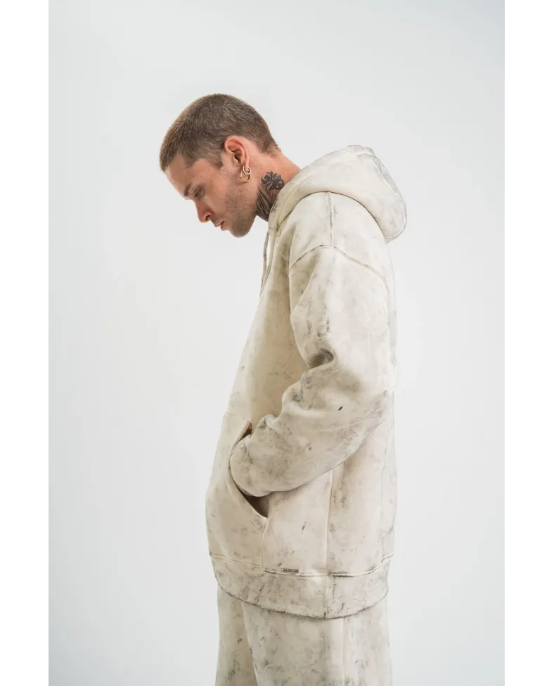 ERKEK Double Oversize Kapşonlu Yıkamalı SweatShirt - Krem