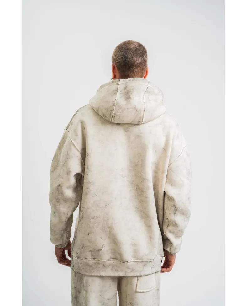 ERKEK Double Oversize Kapşonlu Yıkamalı SweatShirt - Krem